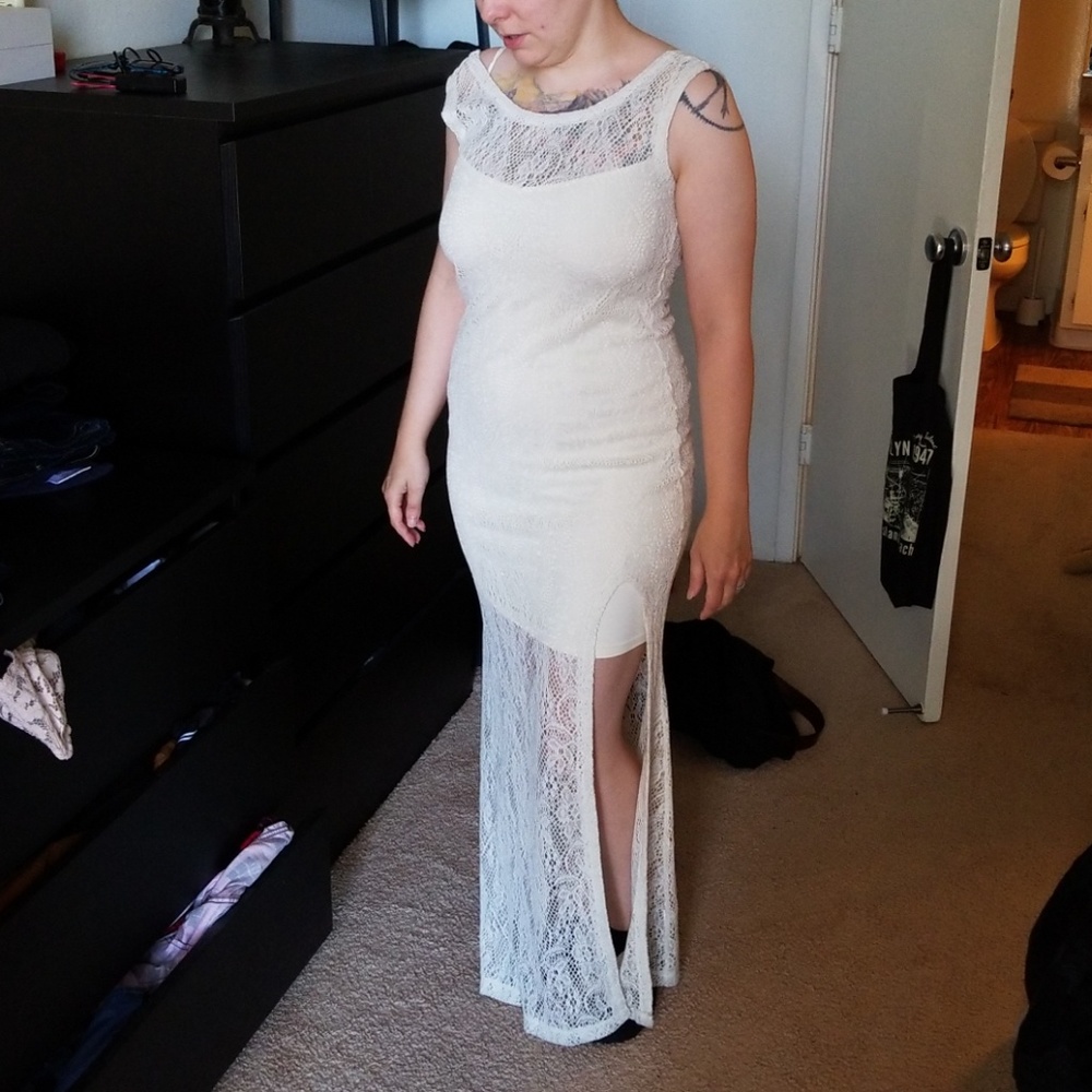 Lenni the Label white crochet lace maxi dress